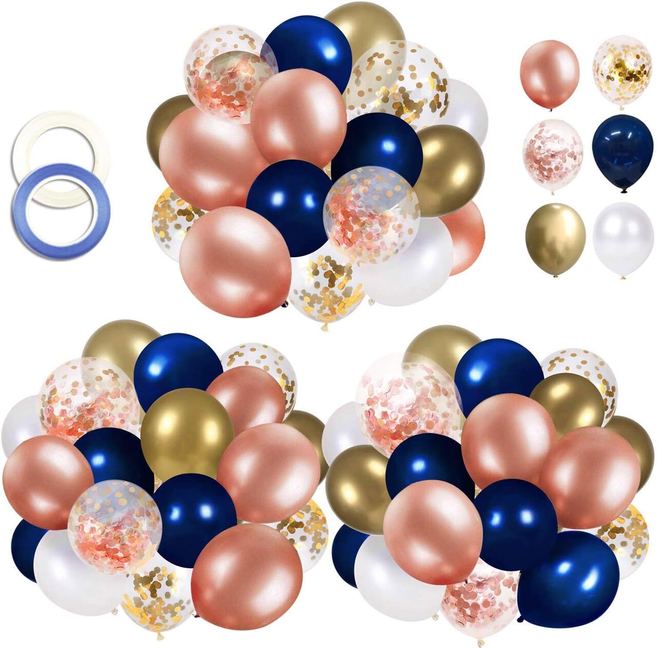 68 Pack Navy Blue Rose Gold Confetti Latex Balloons, 12 inch Birthday Balloons with 65 Feet balloon Ribbon for Birthday Party Wedding Graduation Bridal Shower Decorations